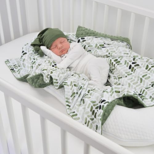 Image of Baby Double Layer Soft Plush Minky Blanket With Dotted Backing for Boys Girls - Toddler Newborn Shower Gifts (Green Leaves, 30 X 40 Inch)