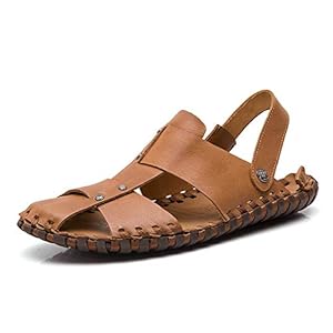 XYAL0003001 Xingyue Aile Slippers & Sandalen Zomer Mode Sandalen Voor Mannen, Slip On Style OX Lederen Schoenen Gesloten Teen Pure Kleur lichtgewicht Slipper (Kleur: Bruin, Maat : 42 EU)