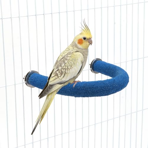 Image of Hypeety U Shaped Parrot Perch Wood Bird Cage Stand for Grinding Mouth Claw | Quartz sands, rough-surfaced, fits most cages, easy to install, promotes foot exercise, for parakeets cockatiel conure , blue