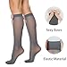 Leegmvse Women Cute Knee High Socks with Bows Fashion Opaque Knee High Stockings Lace Calf Socks Soft Grey Long Socks with Pink Bow Lolita Stockings Daily Wear