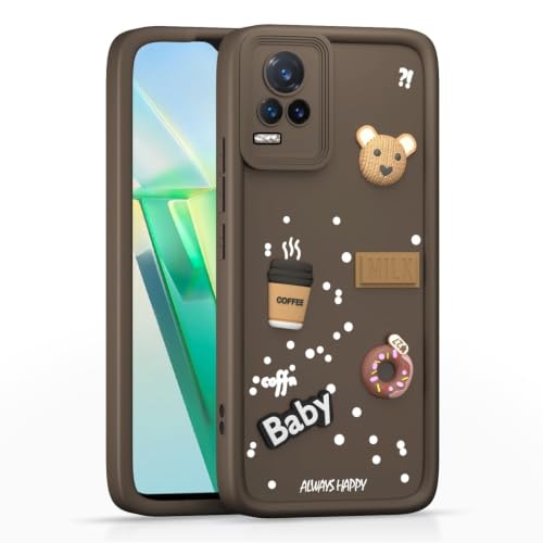 Image of Bintage Cute Fun Ball | Taddy Cartoon 3D Smiley Coffee Cup | Milk Donut | Full Protection Rubber Back Cover Compatible for Vivo V2025 / Vivo V20 - Brown
