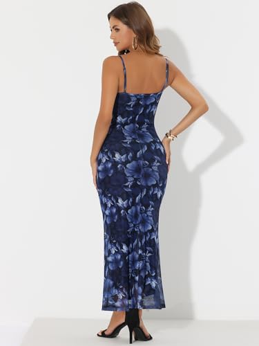 Image of Allegra K Women Wedding Guest Mesh Floral Spaghetti Strap Dress