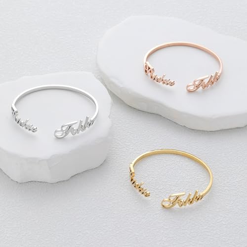 Personalized Cuff Bracelet Personalized Bangle with Heart or Double Name Design Engraved Message, Quote or Name Silver, Gold or Rose Gold Colors Thoughtful Jewelry Gift for Birthday, Anniversary, Valentine’s Day3