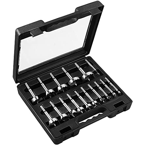 Wood Drilling Forstner Bit, AMTOVL 16-Piece High Carbon Steel Drill Bit Kit, 3/8-Inch Round Shank Drill Bit Set with Storage Case for Fast Cut Woodworking Furniture Door Drilling, 6.35-53.98mm Cover