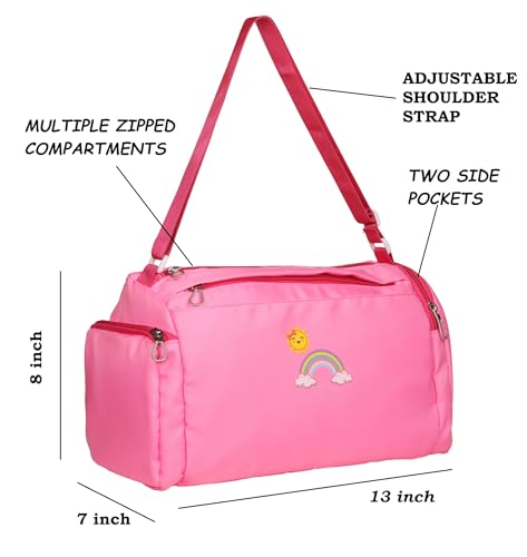 Image of Da Tasche Lightweight Duffle Bag with Shoe Compartment - Multi-Pocket Travel Mini Case for Swimming & Sports Essentials, Zipped Side Pockets, Men and Women Gym Accessories Gift, Pink
