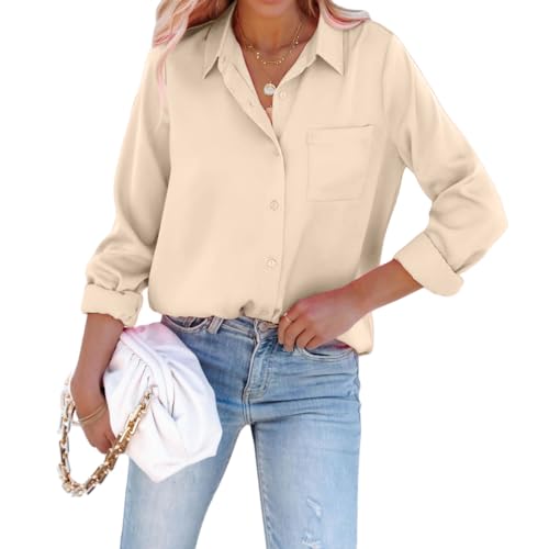 Pausus Satin Button Down Shirts for Women Long Sleeve Slim Fit Of...