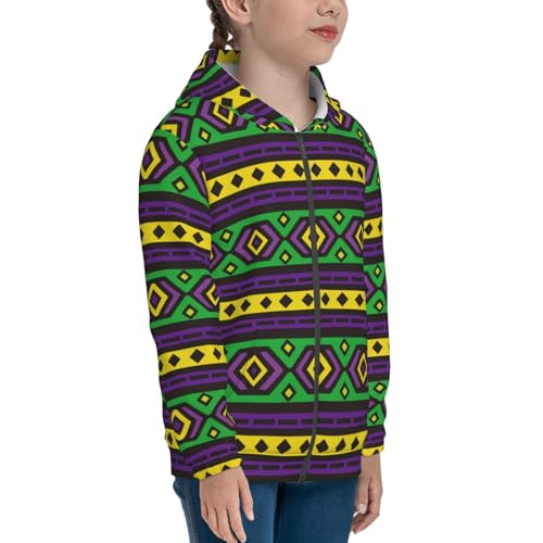 Carnival Mardi Gras Kids Pullover Hoodies Boys Zip Up Sweatshirts Girls Athletic Clothes with Pocket Black4