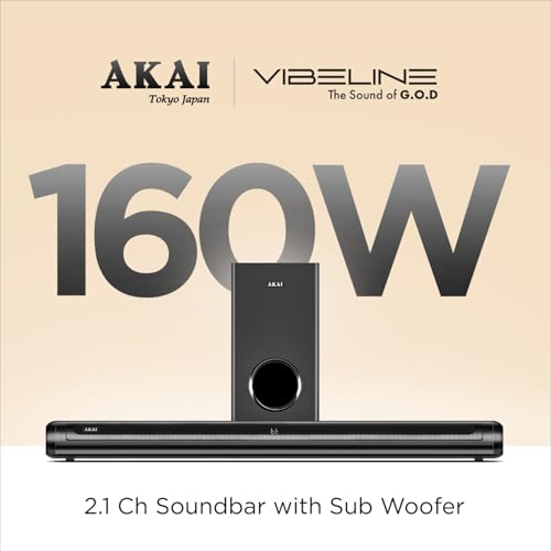 Image of AKAI Soundbar Home Theatre 160W with Remote - 1 Year Warranty | 2.1 Channel Sound Bar with 6.5 inch Sub-Woofer | HDMI ARC, V5.3 Bluetooth, USB, Aux Input | Supports TV, PC & Smartphone (SigmaX-160)