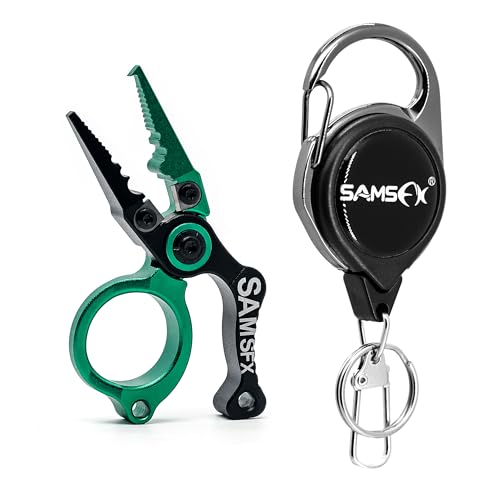 SAMSFX 3.3 inch Fishing Pliers Saltwater, Stainless Steel Fishing Pliers with Split Ring, Fish Hook Remover, Tungsten Carbide Cutters, Fishing Accessiores for Men (Green)
