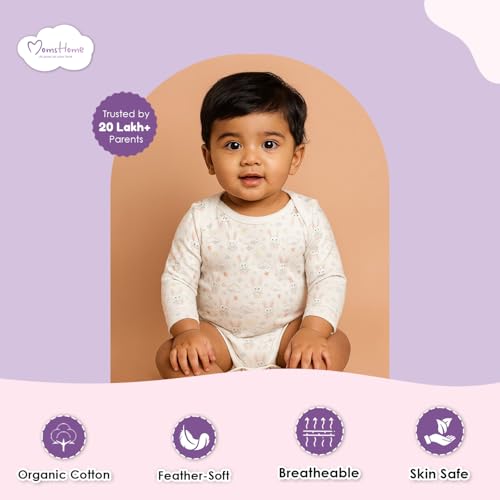 Image of MOM'S HOME Baby's Organic Cotton Soft Full Sleeve Onesie /Bodysuit | Multicolour | Pack of 3