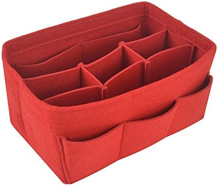 NOTAG Felt Fabric Purse Handbag Organizer Insert Bag in Bag Multipocket Linner Organizer Fits Speedy Neverfull for Tote Bag and Handbag,4 Size,6 Colors (Small, Red)