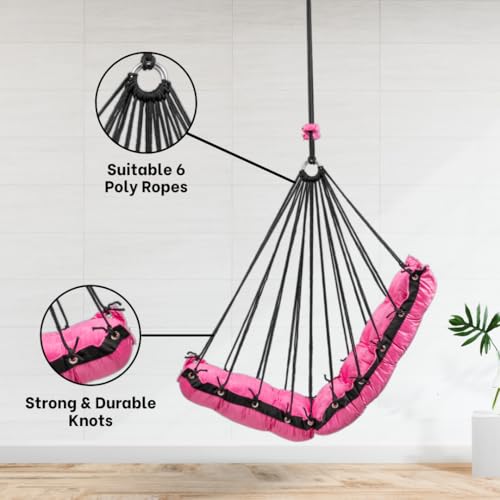 Image of Swingzy Premium Hanging Swing Chair for Kids & Adults | Portable Hammock Chair with Padded Cushion for Outdoor & Indoor| Cozy Single Seater Jhula for Home | Weight Capacity Upto 200Kgs (Pink)