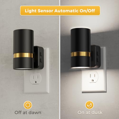Image of L LOHAS LED Night Lights Plug into Wall 3CCT 2 Pack | Amber /3000k /5000K Color Change Night Light with Dusk to Dawn Sensor, 5 Level Dimmable, Plug in Night Light Black Housing