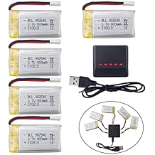 Accessory 5PCS 3.7V 800mAh Lithium Battery with 5-in-1 Charger for SYMA X5C X5C-1 X5 X5SC X5SW H5C V931 S5C S5W SS40 FQ36 T32 T5W H42 CW4 Remote Control Drone