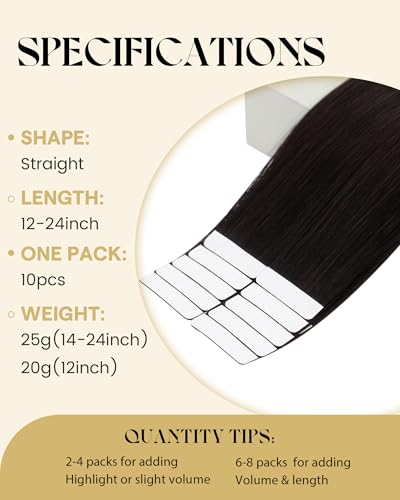 Image of Ve Sunny Hair Tape in Extensions Darkest Brown | Tape Hair,20Inch 25g 10Pcs,Real Human Hair,Natural and Realistic Look,for Daily Use