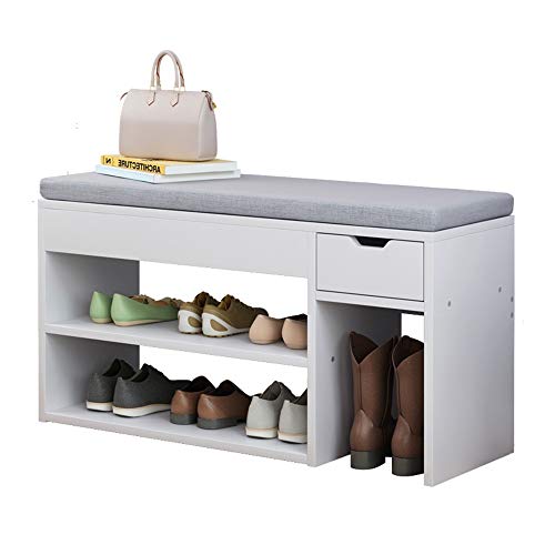Wei-Luong Zapatero Compatible with Puerta de entrada Dormitorio con rejilla Asiento acolchado zapatos Organización Rack de almacenamiento de banco de madera del zapato (color, tamaño: 80x24x45cm) Cover