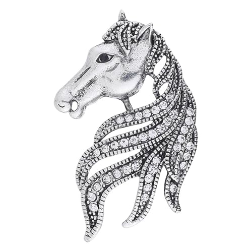 Image of Dreuyet Horse Brooch Pin Horse Racing Suit Lapel Pin for Women Men Rhinestone Antique Gold Horse Animal Brooch Clothing Outfits Accessory Jewelry