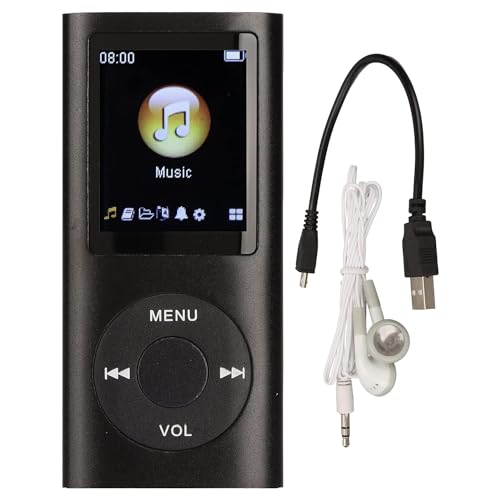 MP3 Player, Player with 1.8in LCD Screen Mini USB Port, Slim Classic Digital Voice Recorder with FM Radio, Speaker Lossless Sound, Supports Up to 64GB, Earphones Included (Black)