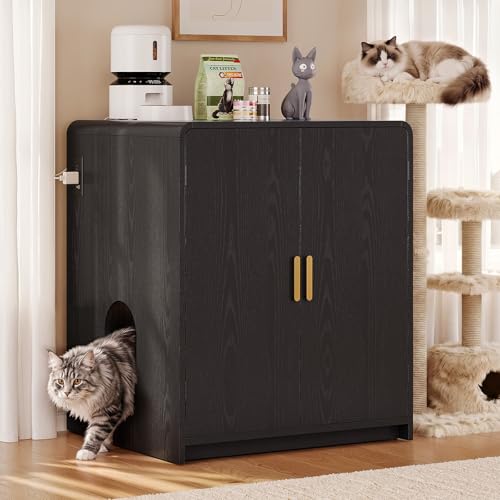 Image of ONBRILL 35 inch Cat Litter Box Enclosure for Self Cleaning Litter Box, Black