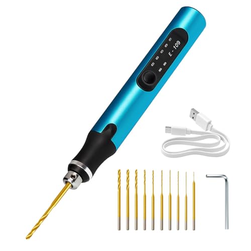 3-Speed Electric Mini Drill Pen Rechargeable DIY Electrical Hand with 10 Small Drill Bits Electric Engraving Tool Kit for Wood Resin Keychain Pendant Earring Jewelry Making Stone Plastic