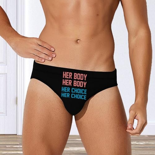 Her Body Her Choice Printed Swim Briefs for Men Sexy Bikini Swimwear Elastic Beach Trunks Bathing Suit2