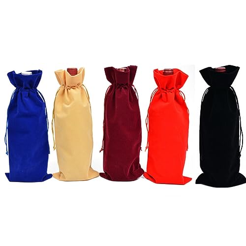4pcs Wine Bottle Bags Luxury Flannelette Velvet Bottle Cover Packaging Pouch with Drawstring for Wedding Party Favors (Blue) - Image 4