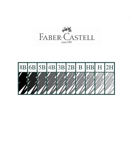 Lápis Grafite Técnico Faber, Kit com 6 Peças, HB, B, 2B, 4B, 6B, 8B, Borracha Dust Free