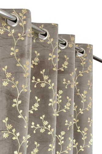 Image of Velvet Room Darkening Door Curtain 7 Feet, Golden Foil Print