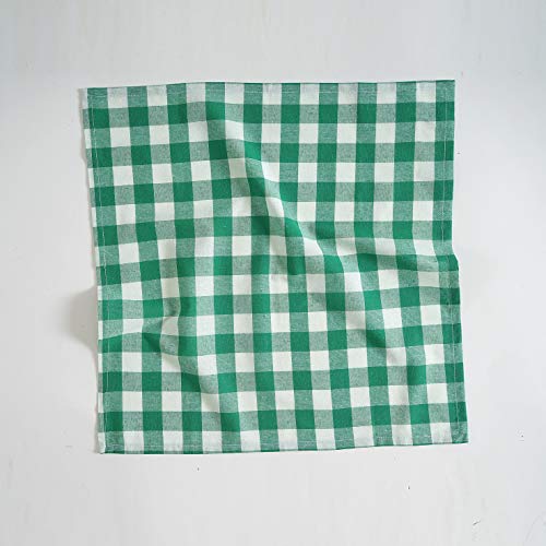 Image of FINGERCRAFT 100% Cotton Cloth Napkins Set of 12 - 20x20 Inch (50x50 cm) Reusable Soft & Absorbent Gingham Check Dinner Table Napkins (Green White Check, Set of 12)
