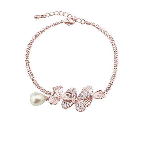 BNQL Orchid Flower Bracelet with Teardrop Pearl Wedding Jewelry Bridesmaids Gifts