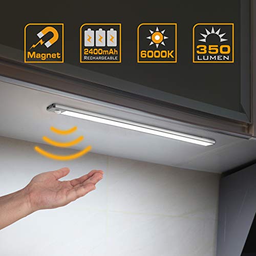EverBrite 70 LEDs Iluminación para Debajo del Gabinete y del Mostrador, Luz Inalámbrica con Sensor de Movimiento, Barra de Luz LED Ultra Fina para Armario, Pasillo, 350 Lúmenes