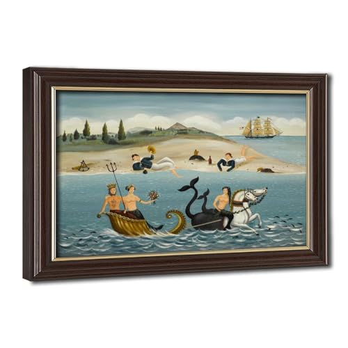 Art populaire côtier sirènes et Neptune pour habiller un mur de salon ou bureau