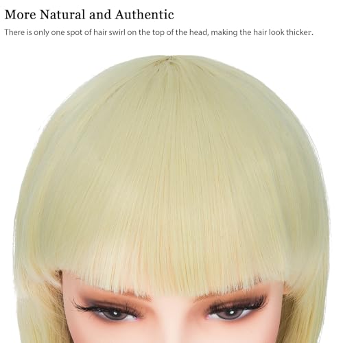 Image of Rose bud Blonde Wig Bob Straight 12 Inch Short Hair Cosplay Wigs for Women Costume Party Halloween