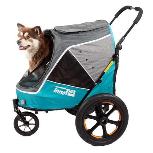 Hundebuggy & Hundeanhänger für Fahrrad - Innopet Sporty Evolution Ozeanblau - Blau/Grau, mit Regenschutz - mit Regenschutz, Deichsel & Fahrradkit, Faltbarer Hundewagen