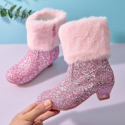 Girls Glitter Boots Princess Dress Up Shoes Faux Fur Lined Mid Calf Winter Warm Sparkly Fashion Party Ankle Booties4