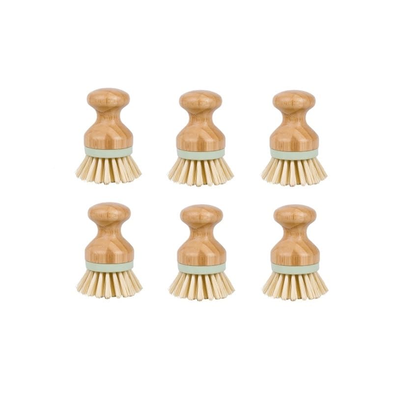 yaoqijie Paquet de 6 brosses à récurer la vaisselle brosses de nettoyage en bois de bambou brosses à poils rigides