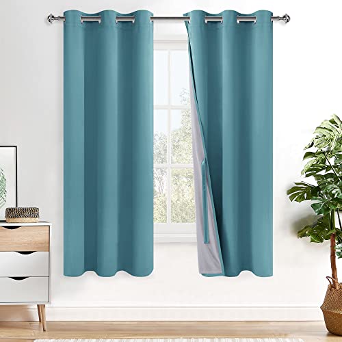 Xwzo Total Blackout Curtains 63 Inches Long - Double Layer Full Room Darkening & Energy Efficiency Grommet Window Panels With Tiebacks, Turquoise, W42 X L63, Set Of 2 #TOP19