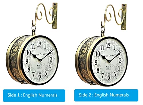 Vintage Clock Double Side (Railway Style)Analog Clock With Brass Finish & 1 Year Warranty (6 Inches 15X15 Cm's Size)