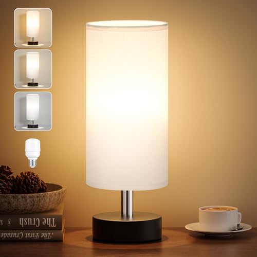 Kakanuo Nachttischlampe mit 3 Farbtemperaturen, Weiß Tischlampe m...