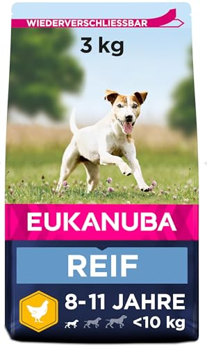 Eukanuba Hundefutter mit frischem Huhn für kleine Rassen, Premium Trockenfutter für reife Hunde, 3 kg