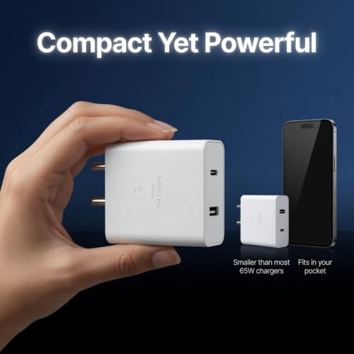 Image of Umake 65W Max Output USB & Type-C Dual Output Super Fast Charger,Wall Adapter Power Delivery 3.0& USB A Fast Charge Adaptor Compatible with iPhone, Android & Other Type C Enabled Devices (White)