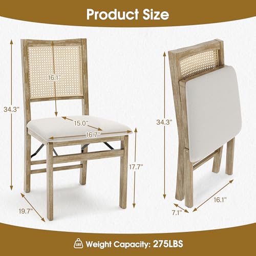 HOMEFUN Wooden Folding Dining Chairs Set of 2, Padded Foldable Chairs with Cushions, No Assembly Required, for Kitchen, Dining Room, Living Room, Balcony, Study,Cafe