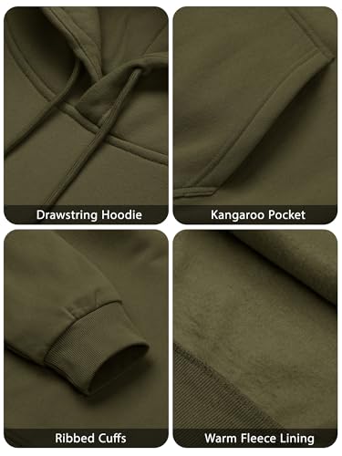PLEPAN Cotton Hoodies for Men Casual Long Sleeve Unisex Essentials Hoodie Midweight Winter Fleece Hooded Sweatshirts, Army Green, S