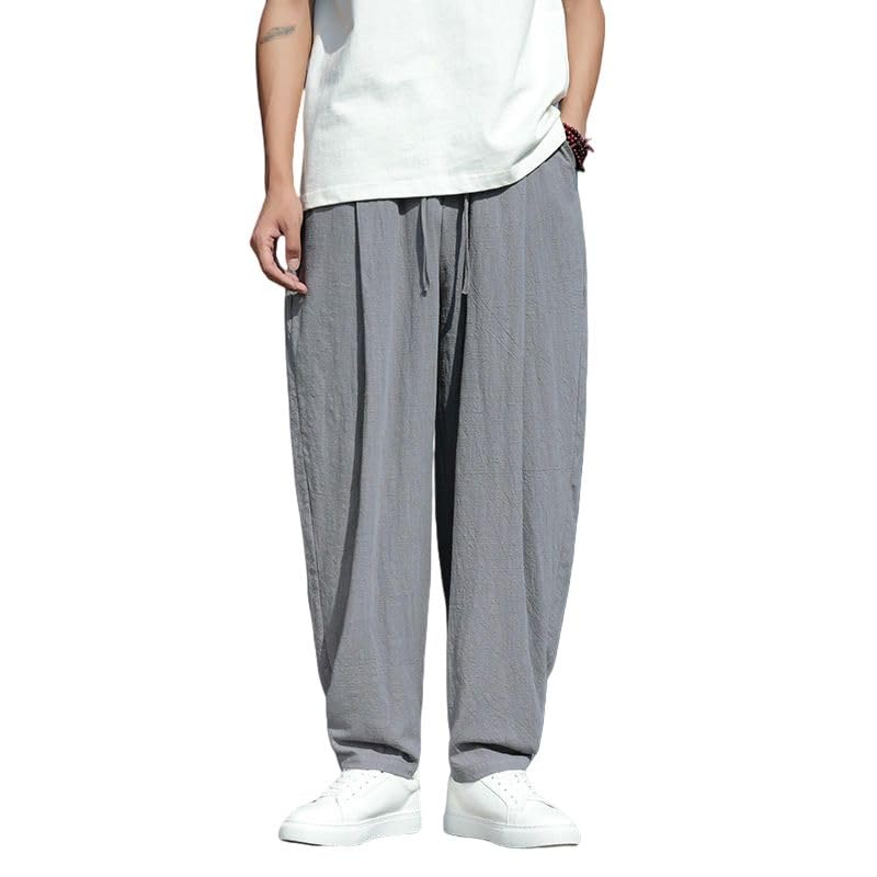 Pantalon chinois en coton lin ample et délavé à cordon - 5