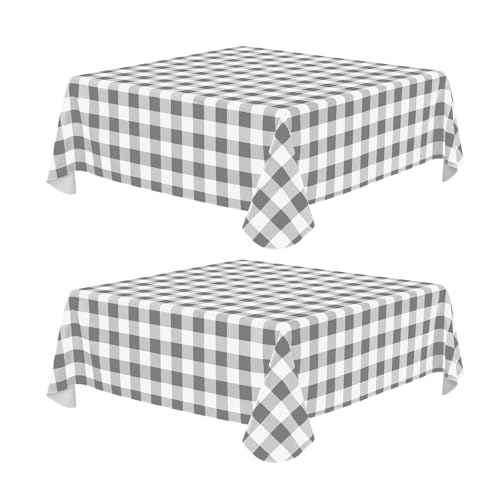 Image of misaya 2 Pack Waterproof Vinyl Table Cloth, Buffalo Flannel Backed Tablecloth, Wipeable Plastic Table Cover for Dinner, Kitchen, Outdoor (54 inch x 54 inch, Grey and White)