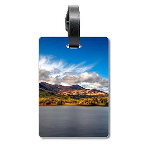 Étiquette de valise Mountain Crystal Lake au design paysage naturel épuré