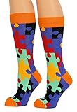 ARAD Novelty Puzzle Socks for Men and Women, Crazy Jigsaw-Themed Apparel (Orange)