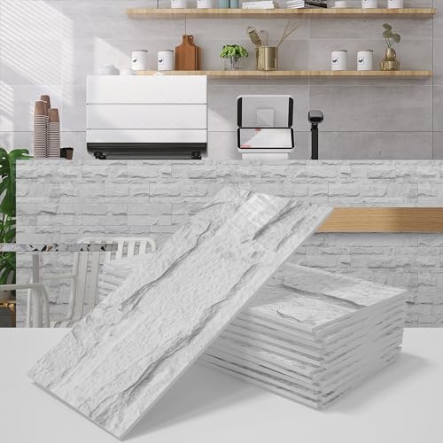 Pegatinas de Pared PVC, AMOYUN 12 Piezas Pegatinas de Azulejos Autoadhesivos Impermeable Adhesivo de Pared y Azulejos Retro Grano de Madera Suelos de Vinilo para Baño Cocina 10x30CM