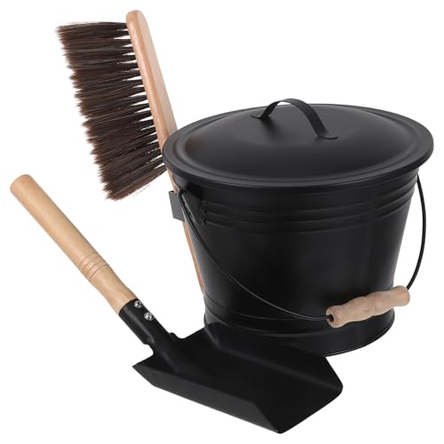 Ipetboom Heavy Duty Fireplace Ash Bucket Set with Lid Shovel Broom Heat Resistant Metal Ash Can for Wood Stove and Fire Pit Cleaning Indoor and Outdoor Fireplace Tools Kit