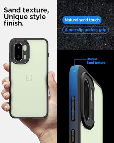 Image of Spigen Essential Sand Crystal | Transparent OnePlus 15R Case | OnePlus 15R Back Cover | TPU+Poly Carbonate - Matte Black